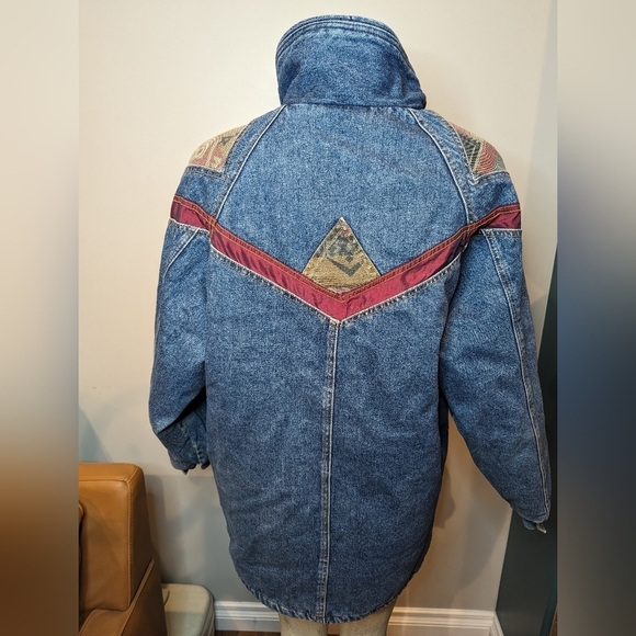 Vintage 80's denim tapestry patchwork jacket. Woman's M oversized - Picture 6 of 14